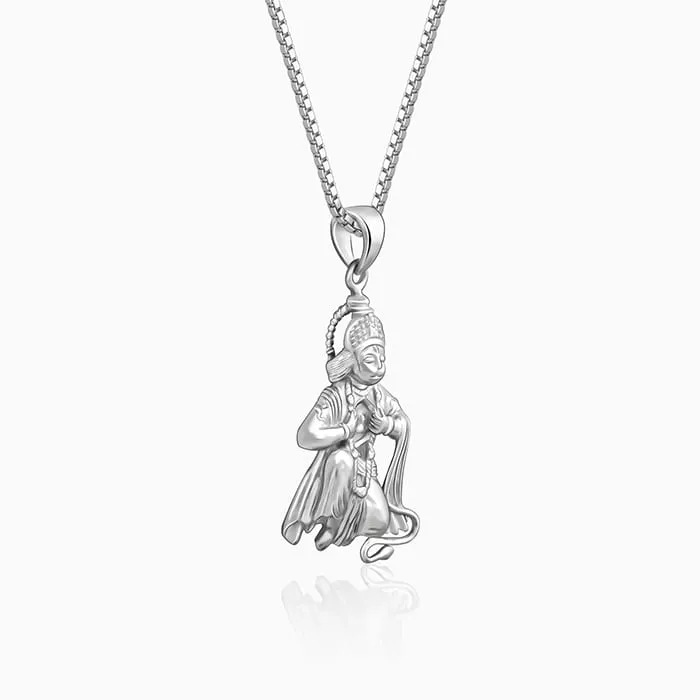 Silver Bhakta Hanuman Pendant with Box  Chain For Him Giva
