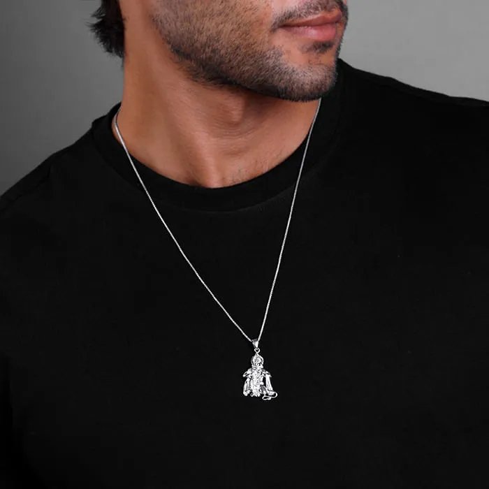 Silver Bhakta Hanuman Pendant with Box  Chain For Him Giva