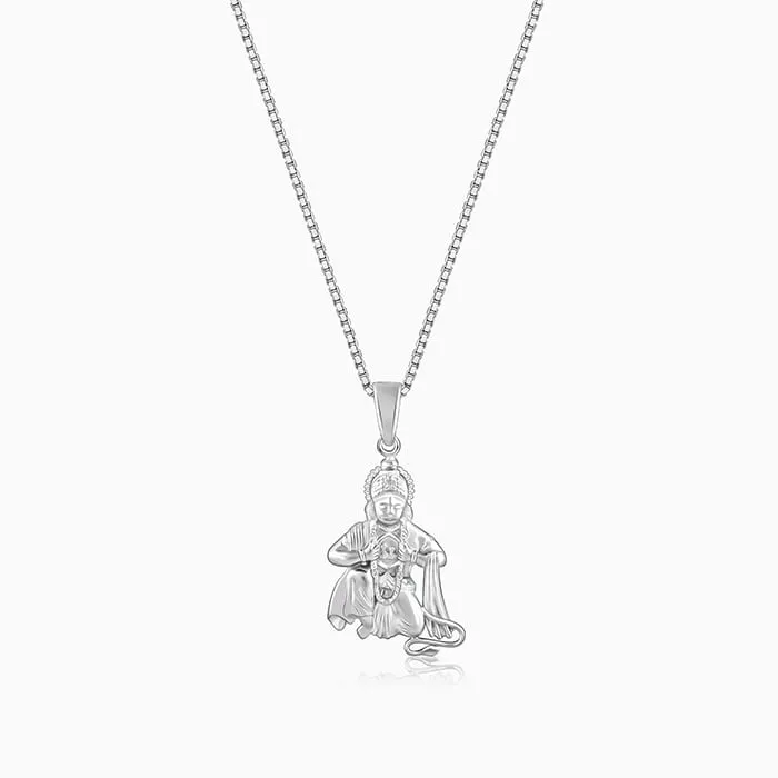 Silver Bhakta Hanuman Pendant with Box  Chain For Him Giva