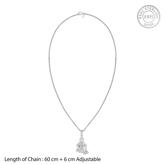 Silver Bhakta Hanuman Pendant with Box  Chain For Him Giva
