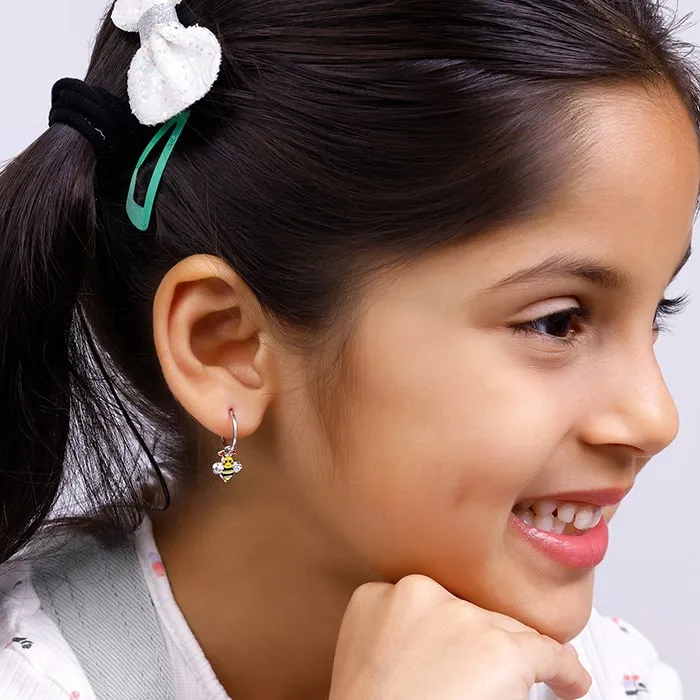 Silver Cheery Bee Kids Hoop Earrings (4-12 yrs) Giva