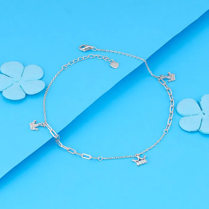 Silver Crown Charm Anklet Giva
