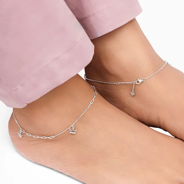 Silver Crown Charm Anklet Giva