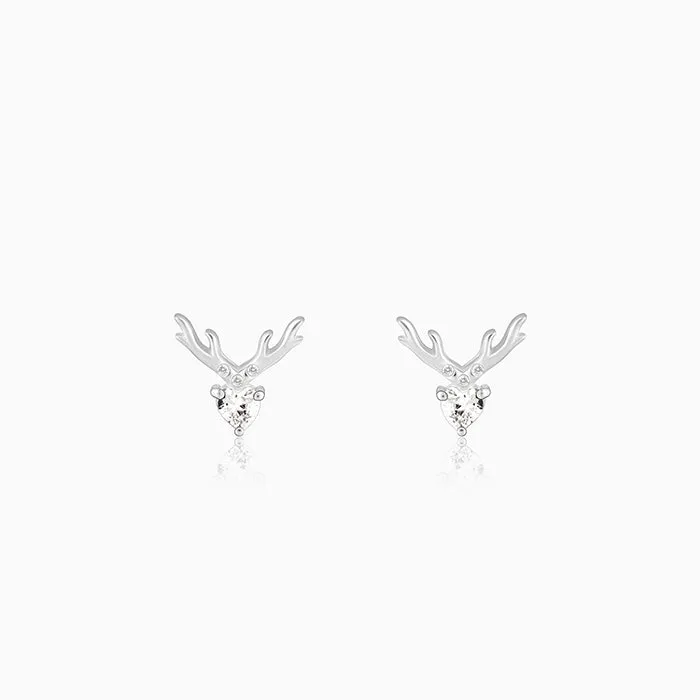 Silver Deer Heart Stud Earrings Giva