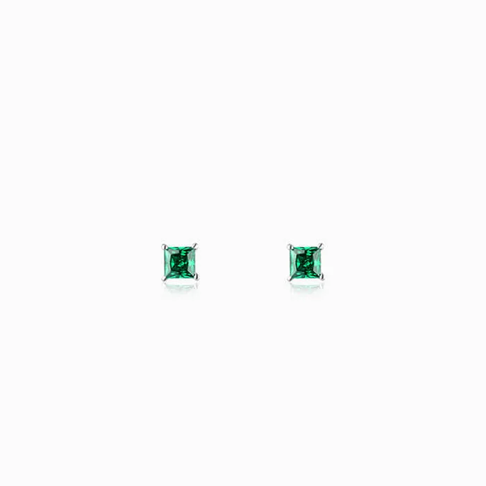 Silver Emerald Green Square Stud Earrings Giva