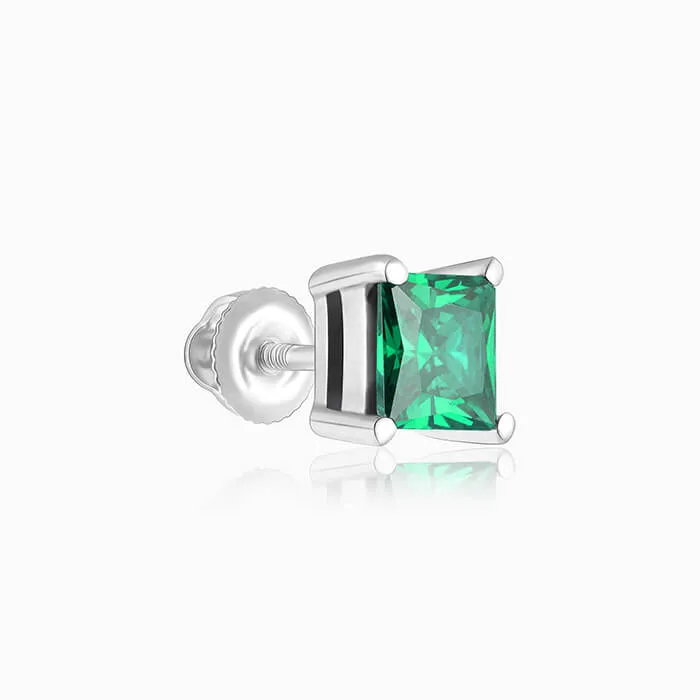 Silver Emerald Green Square Stud Earrings Giva