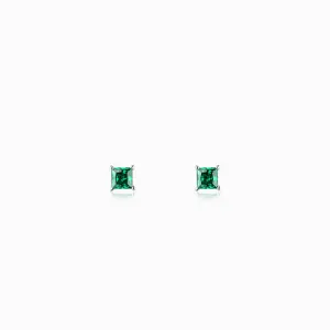 Silver Emerald Green Square Stud Earrings Giva