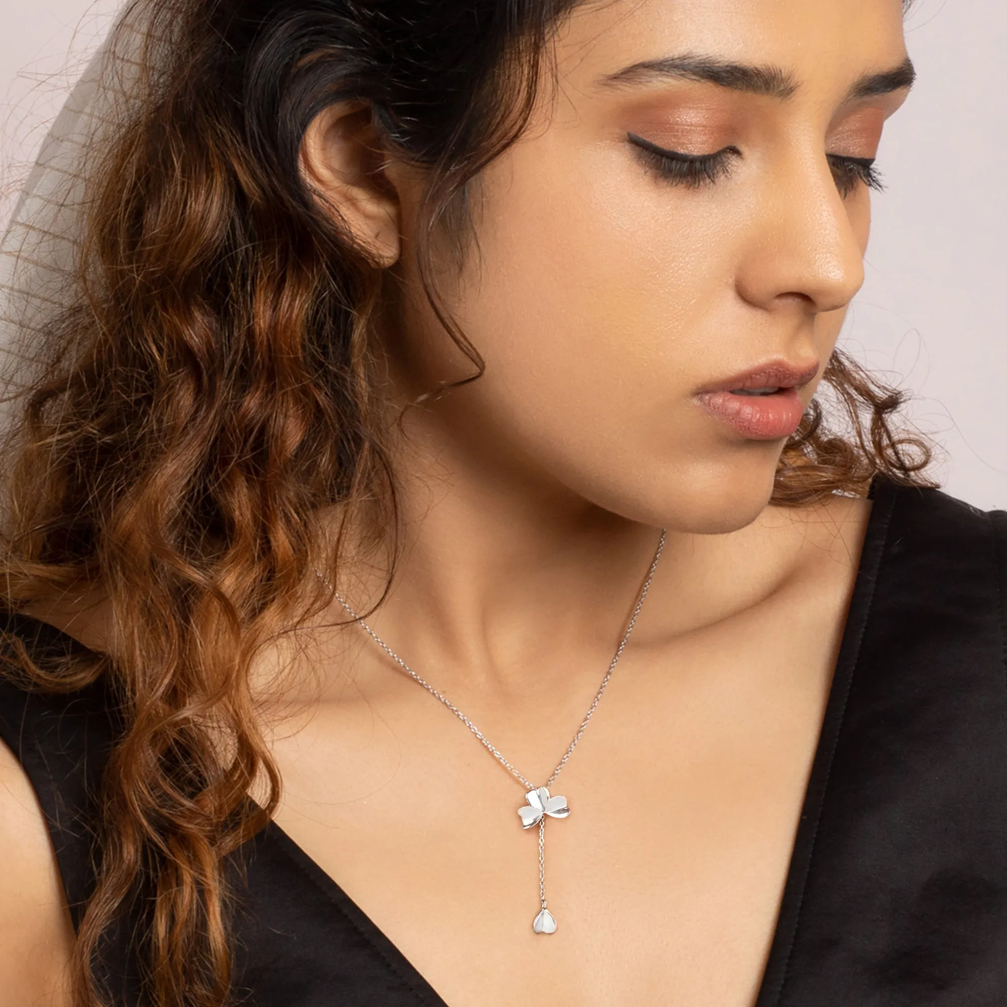 Silver Falling Petal Y-Drop Necklace Giva