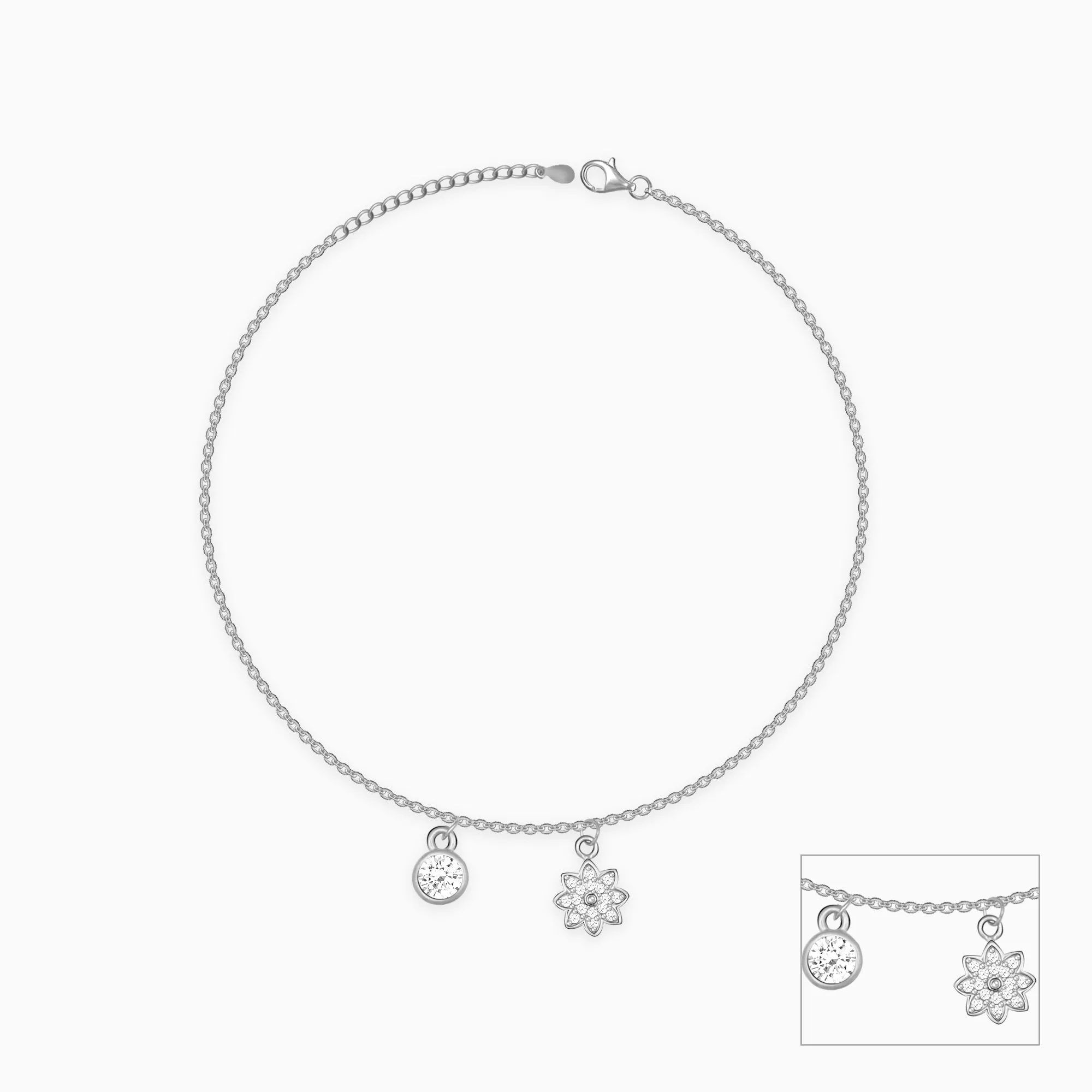 Silver Floral Charm Anklet Giva