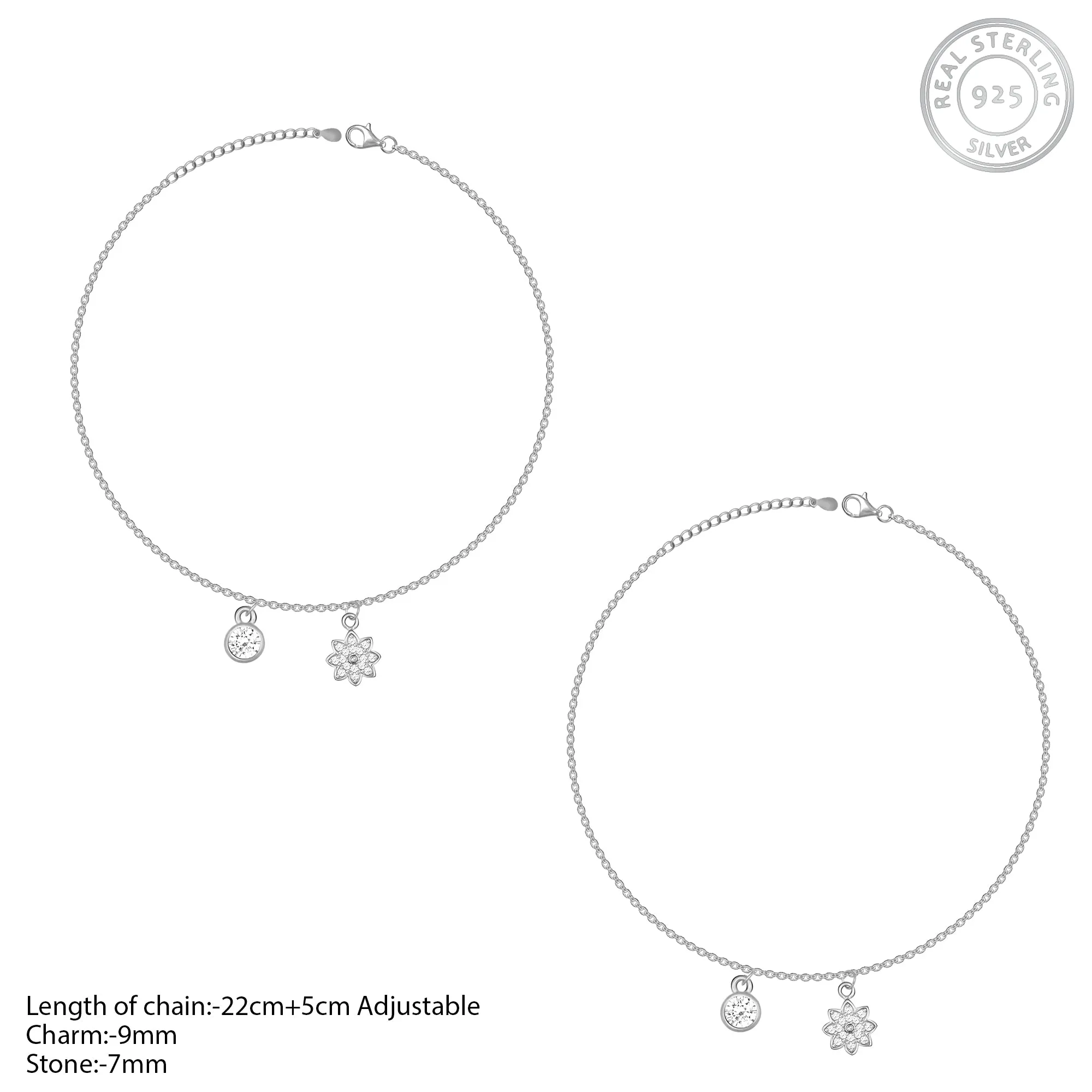 Silver Floral Charm Anklet Giva