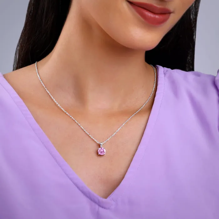 Silver Gracious Pink Pendant with Link Chain Giva