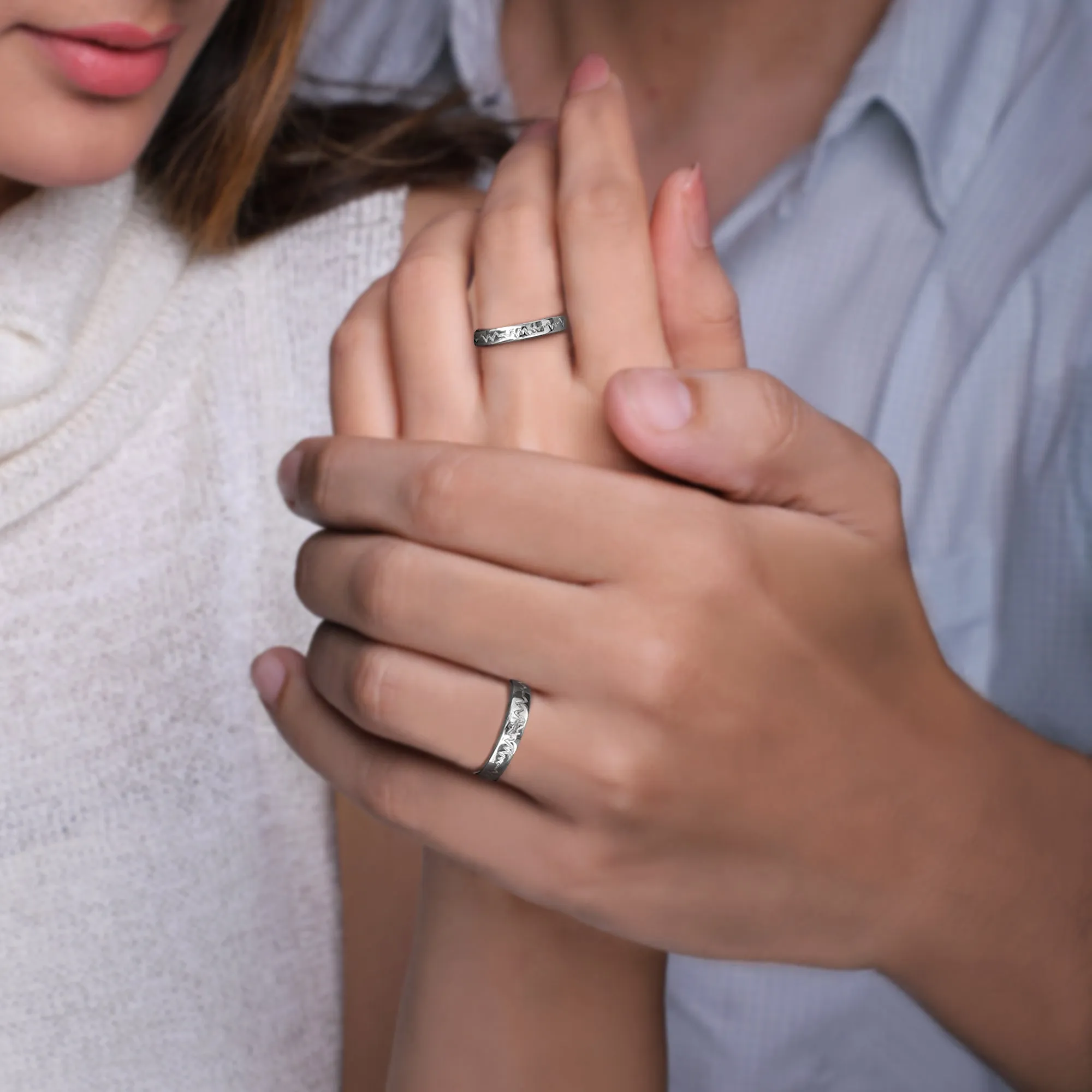 Silver Heartbeat Couple Rings Giva