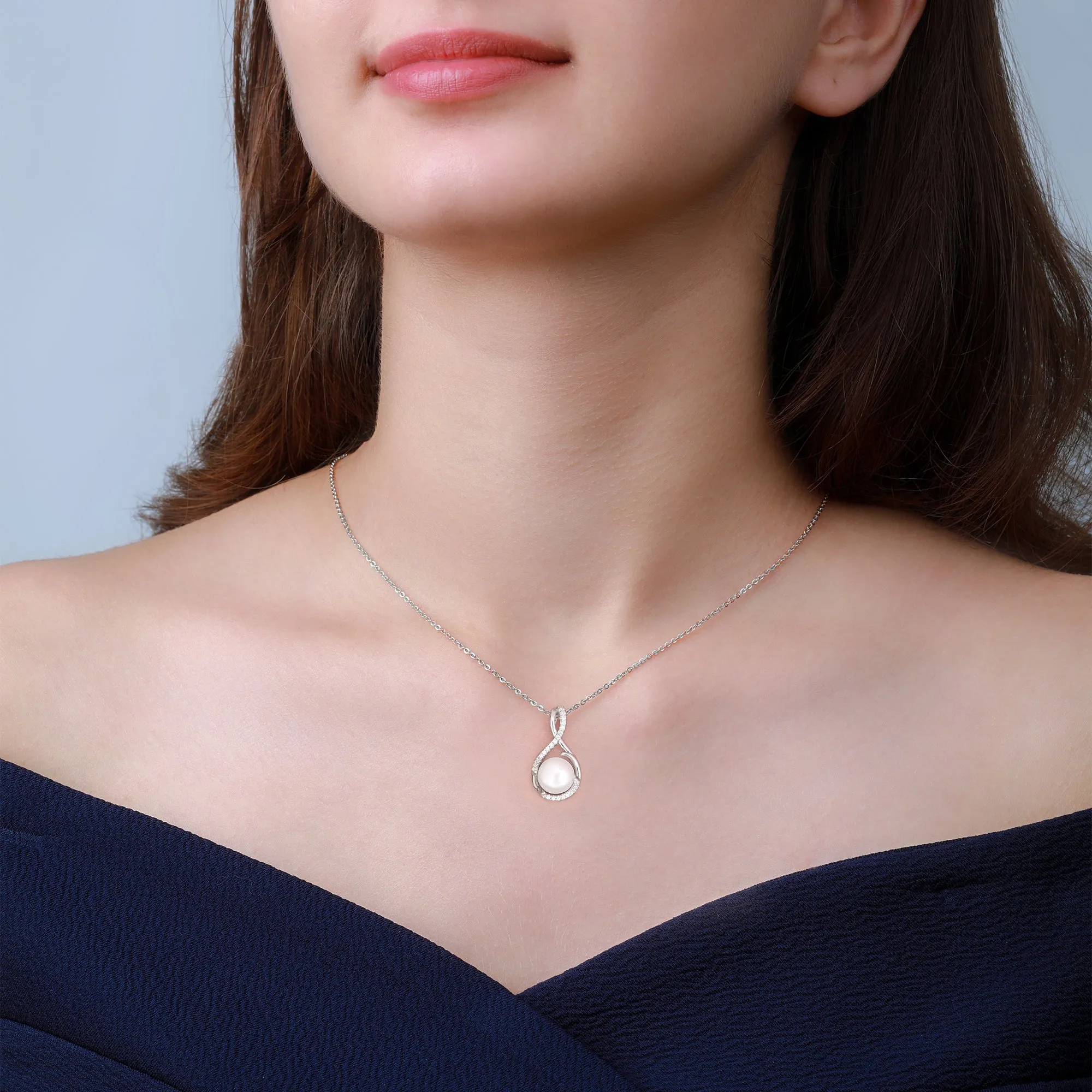 Silver Loop Pearl Pendant With Link Chain Giva