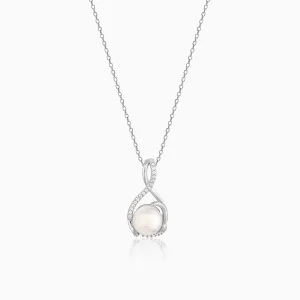 Silver Loop Pearl Pendant With Link Chain Giva