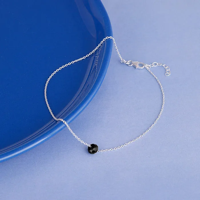 Silver Minimal Black Bead Anklet Giva