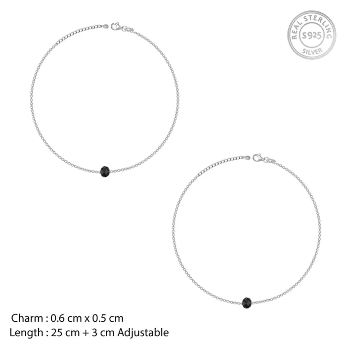 Silver Minimal Black Bead Anklet Giva