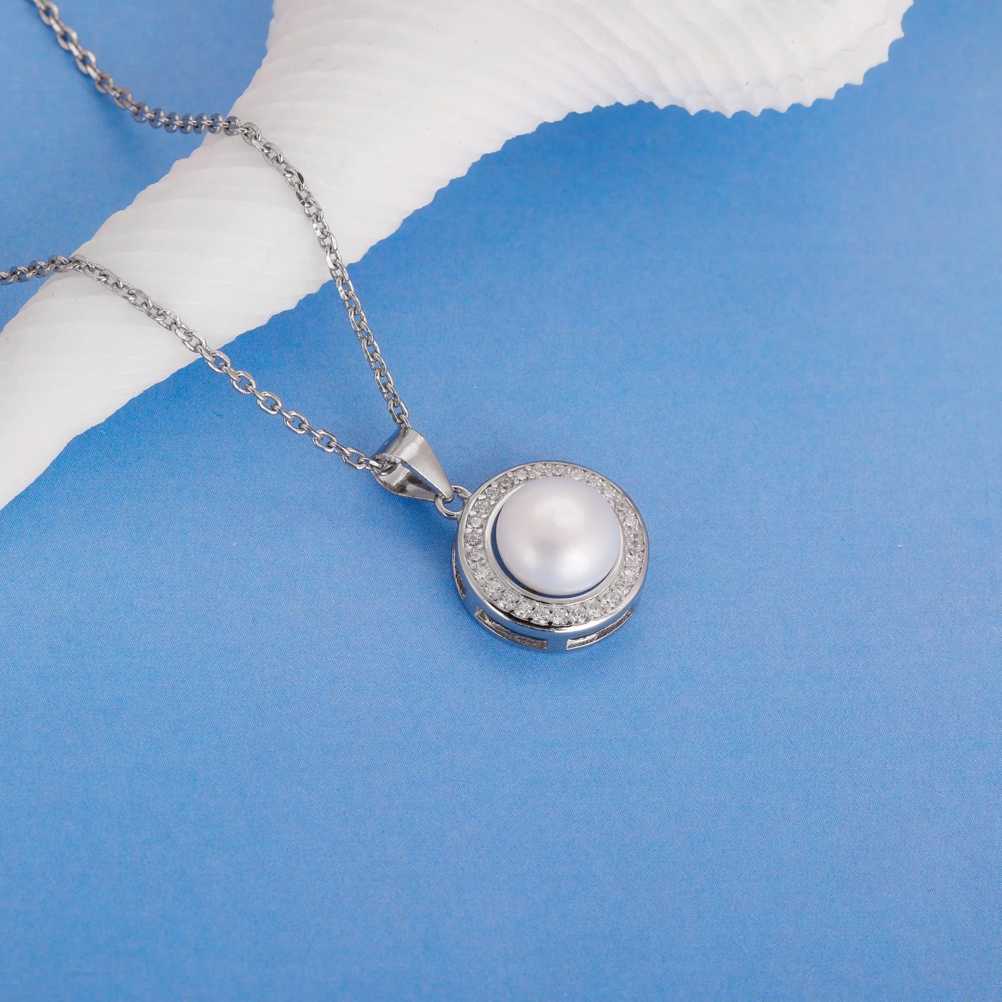 Silver Pearl Pendant with Link Chain Giva