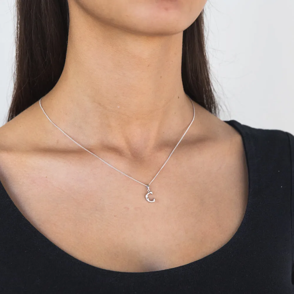 Silver Pendant Initial C set with Diamond Shiels