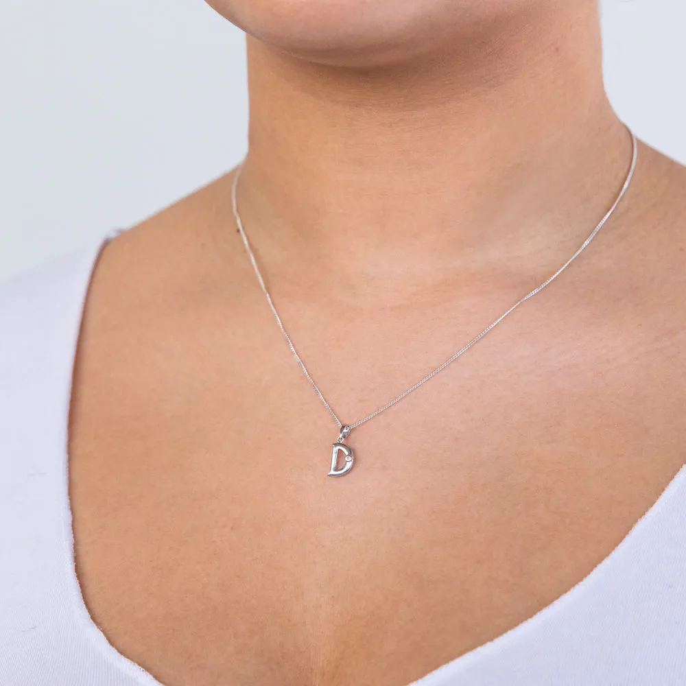 Silver Pendant Initial D set with Diamond Shiels