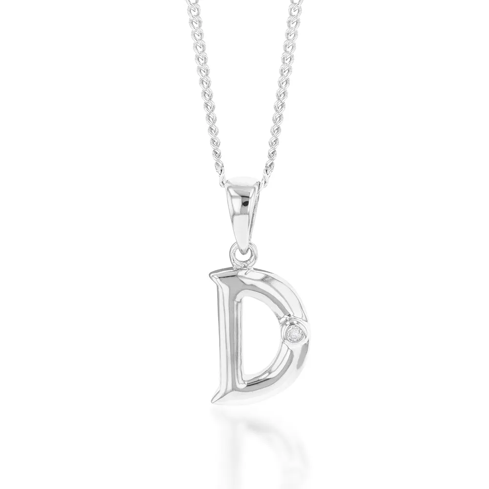 Silver Pendant Initial D set with Diamond Shiels