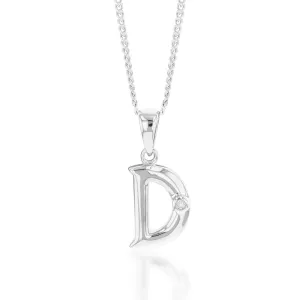 Silver Pendant Initial D set with Diamond Shiels