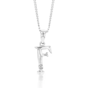 Silver Pendant Initial F Set with Diamond Shiels