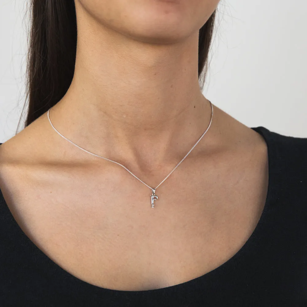 Silver Pendant Initial F Set with Diamond Shiels