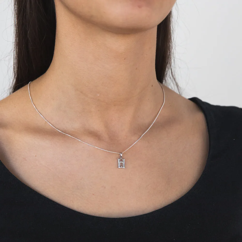 Silver Pendant Initial H set with Diamond Shiels