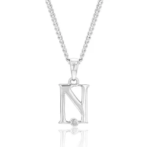 Silver Pendant Initial N set with Diamond Shiels