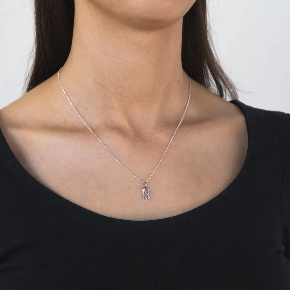 Silver Pendant Initial N set with Diamond Shiels