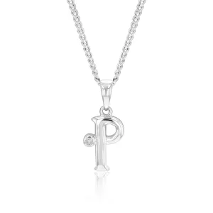 Silver Pendant Initial P set with Diamond Shiels