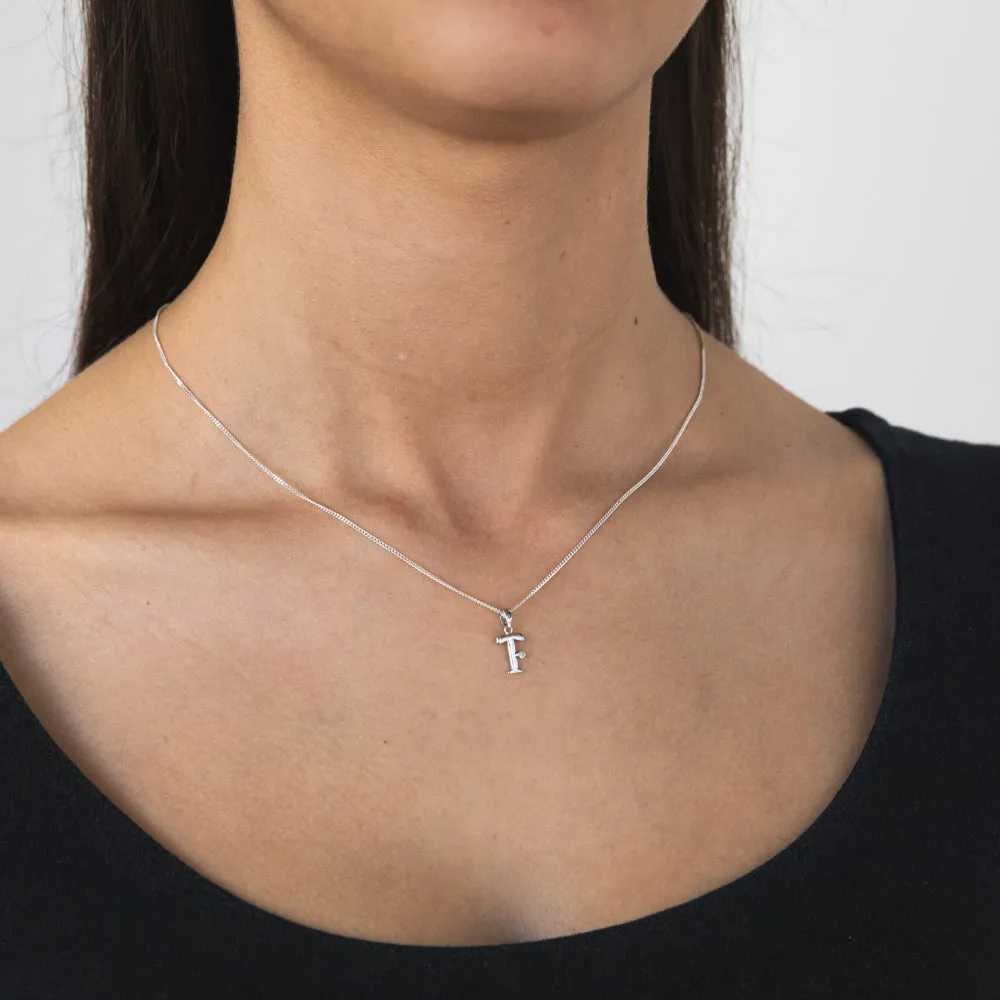 Silver Pendant Initial T set with Diamond Shiels