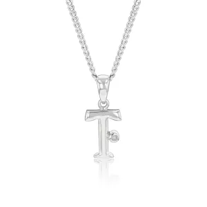 Silver Pendant Initial T set with Diamond Shiels