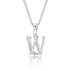 Silver Pendant Initial W set with Diamond Shiels