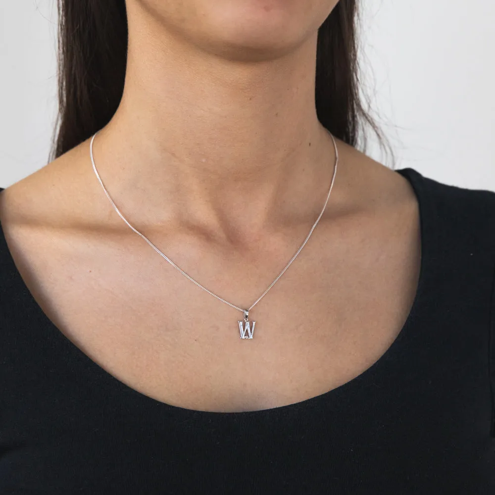 Silver Pendant Initial W set with Diamond Shiels