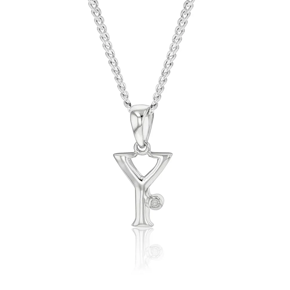 Silver Pendant Initial Y set with Diamond Shiels