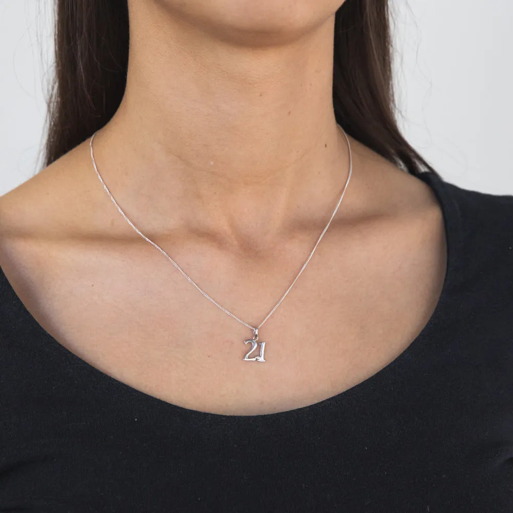 Silver Pendant Number 21 set with Diamond Shiels