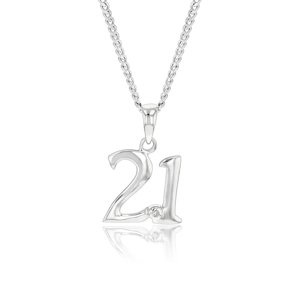 Silver Pendant Number 21 set with Diamond Shiels