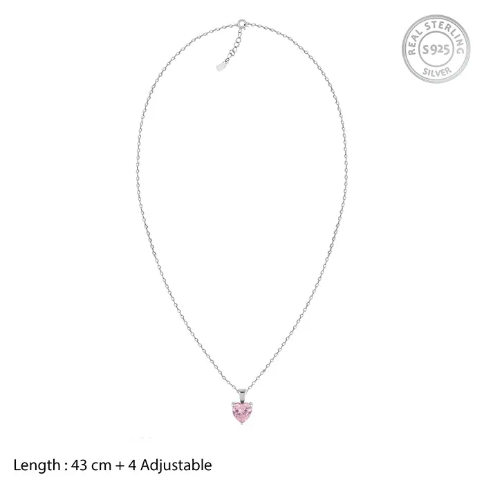 Silver Pink Heart Pendant with Link Chain Giva