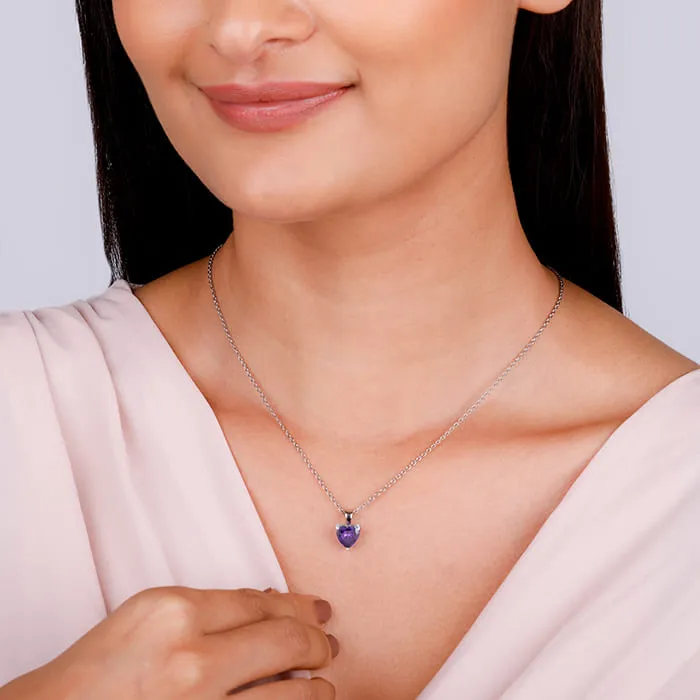 Silver Purple Heart Pendant with Link Chain Giva