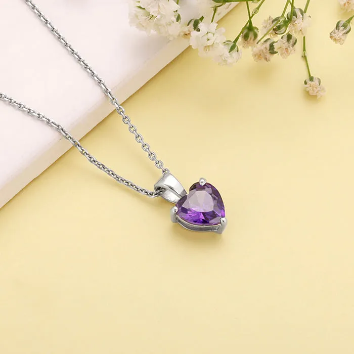 Silver Purple Heart Pendant with Link Chain Giva