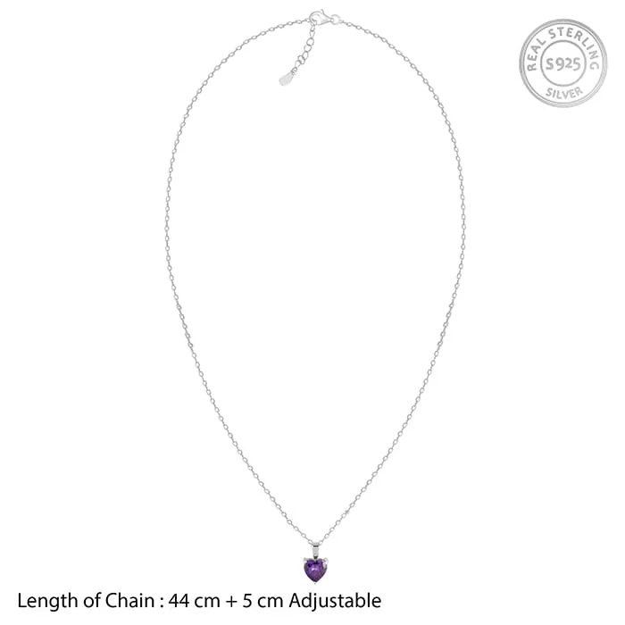 Silver Purple Heart Pendant with Link Chain Giva