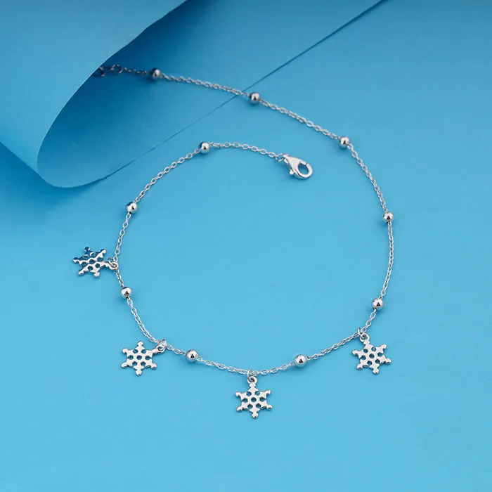 Silver Snowflake Charm Anklet Giva