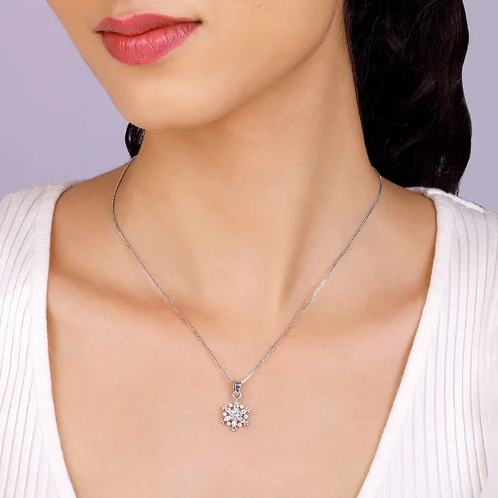 Silver Snowflake Pendant With Box Chain Giva