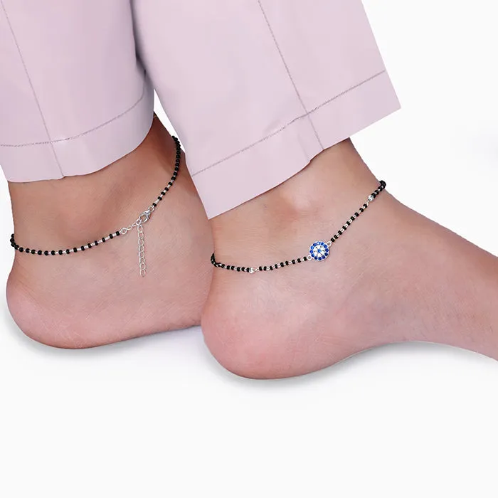 Silver Sparkling Evil Eye Anklet Giva