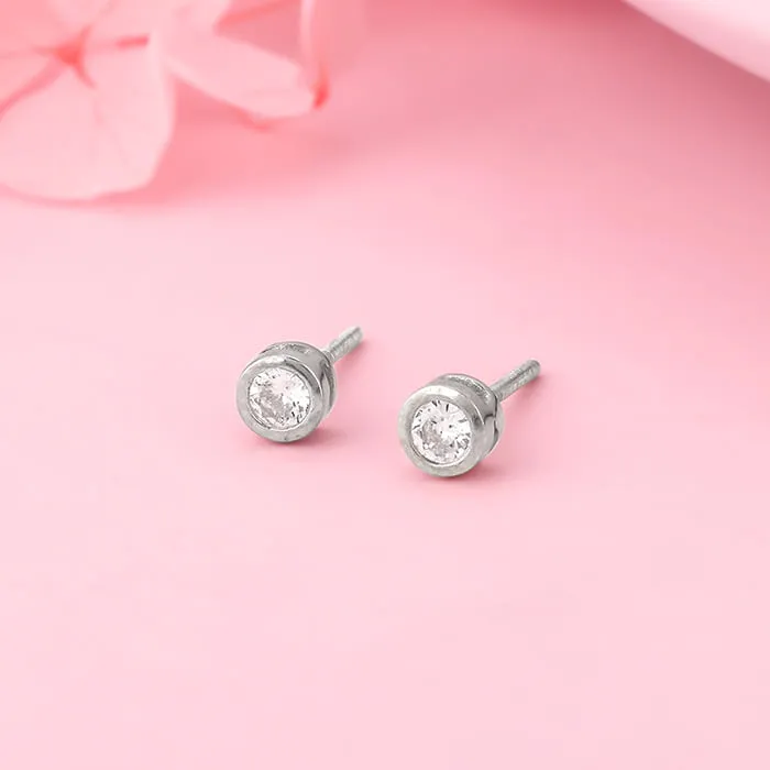 Silver Zircon Bezel Stud Earrings Giva