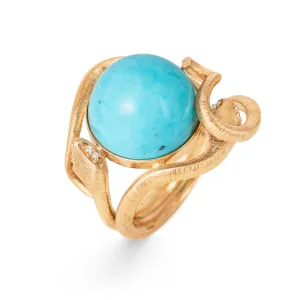 Snakes 18K Gold Ring w. Turquoise & Diamonds