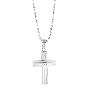 Stainless Steel Stripped Cross On 60.9cm Ball Chain Shiels