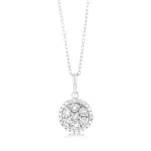 Sterling Silver 1/10 Carat Diamond Round Cluster Pendant on 46cm Chain Shiels