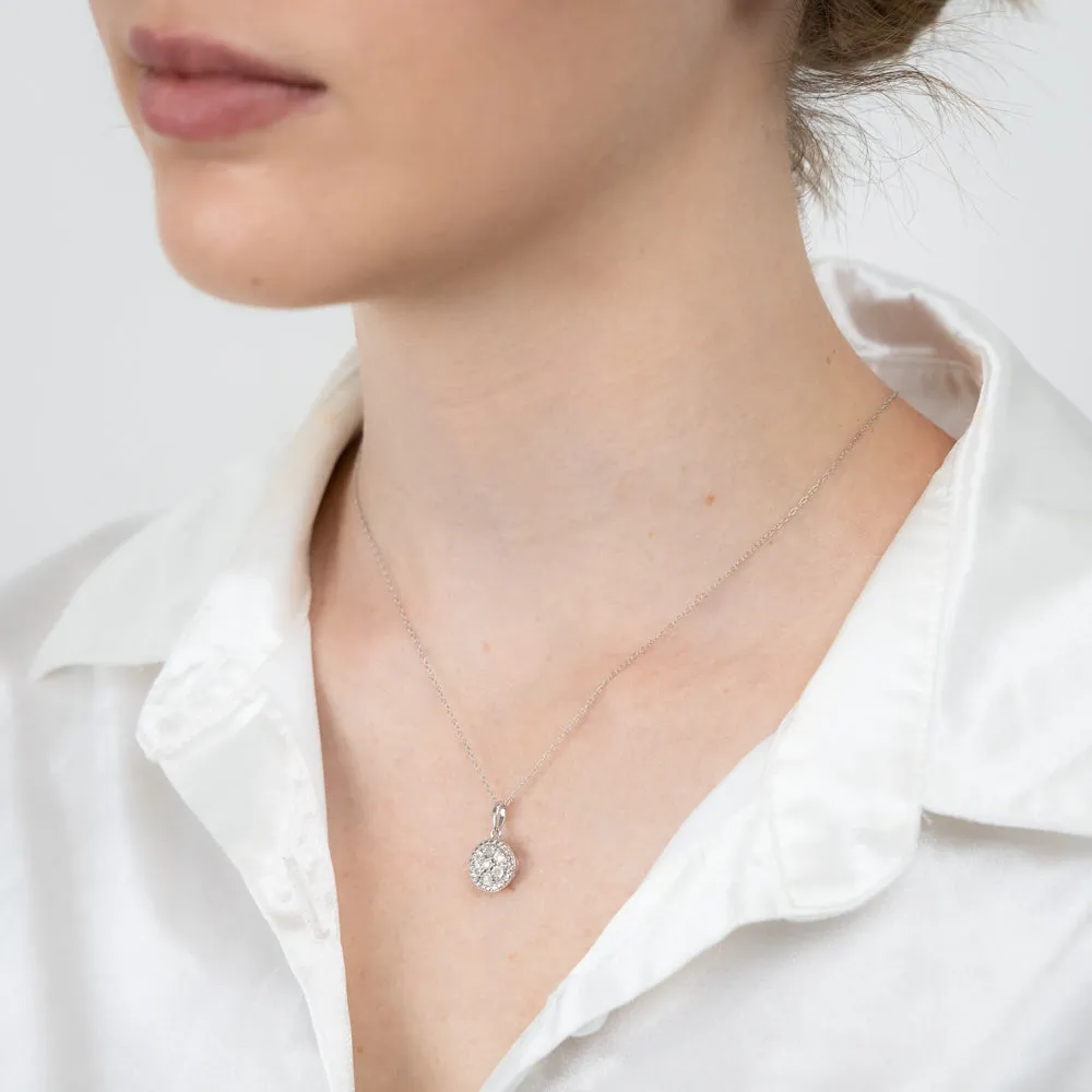 Sterling Silver 1/10 Carat Diamond Round Cluster Pendant on 46cm Chain Shiels